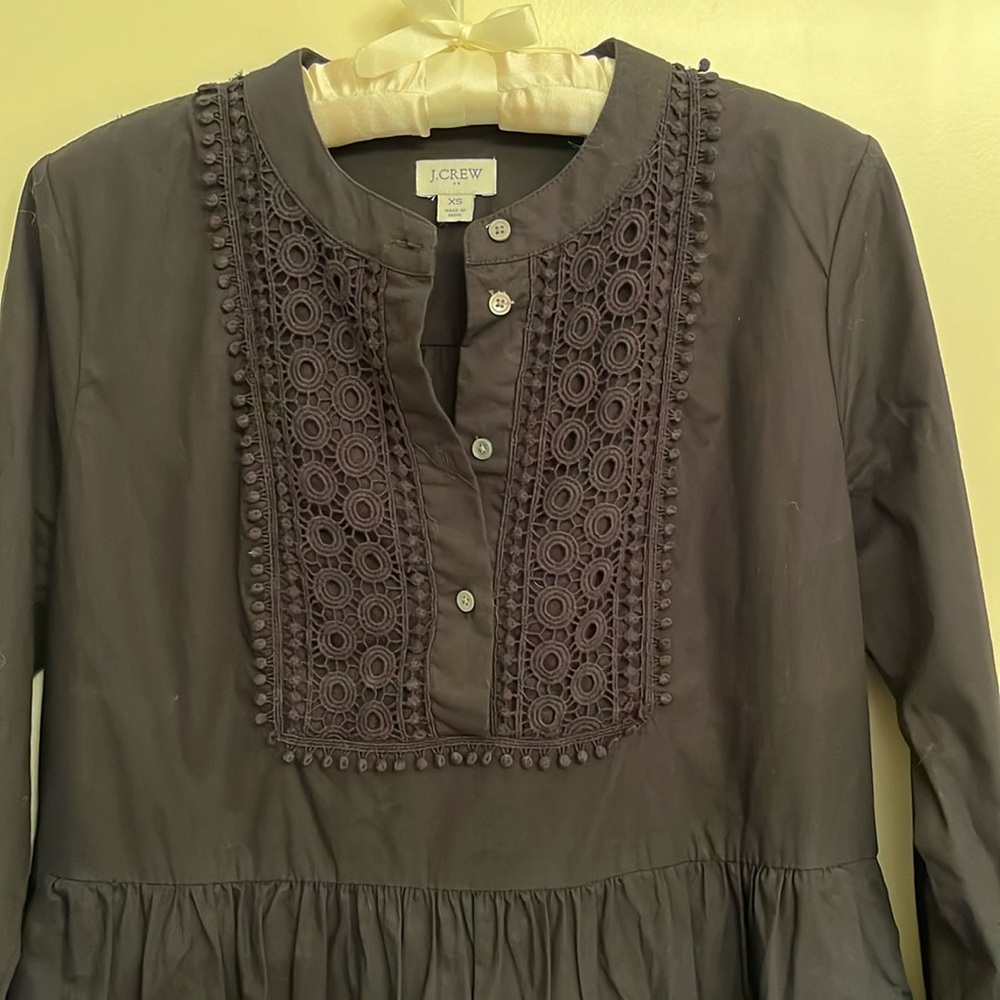 EUC J. Crew Lace/Embroidered Cotton Tiered Midi Black Dress XS - Picture 3 of 13